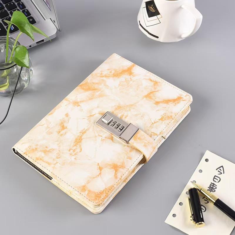 Marble Pattern Password Notebook with Lock Diary Book, Student Hand Account Memo Pad, Secure Journal for Notes and Secrets