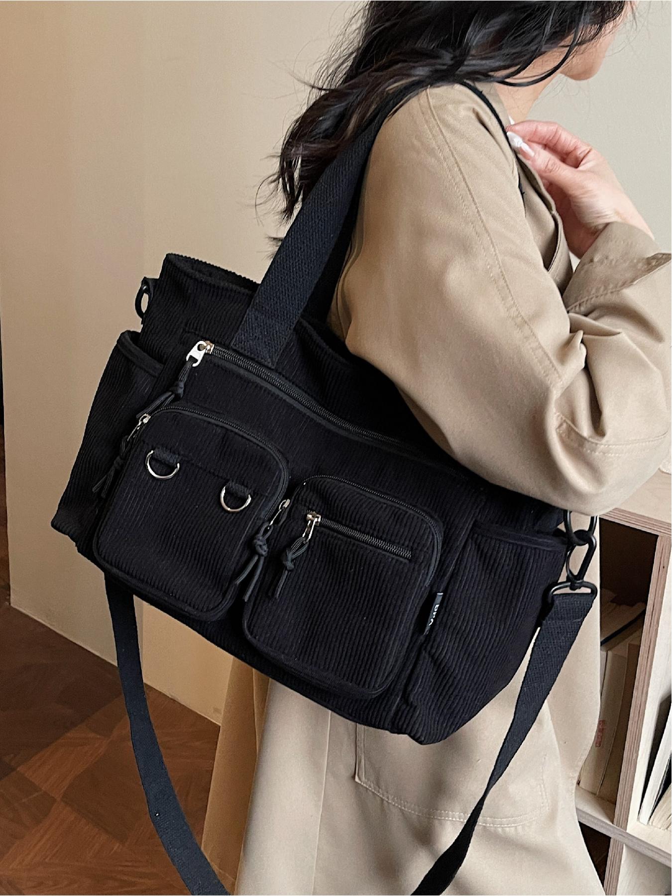 Women's Large Capacity Casual Solid Color Multi-Pocket Crossbody Tote Bag, Versatile Commuter Bag for Daily Use, Stylish Ladies' Outing Handbag, Stylish Square Bag