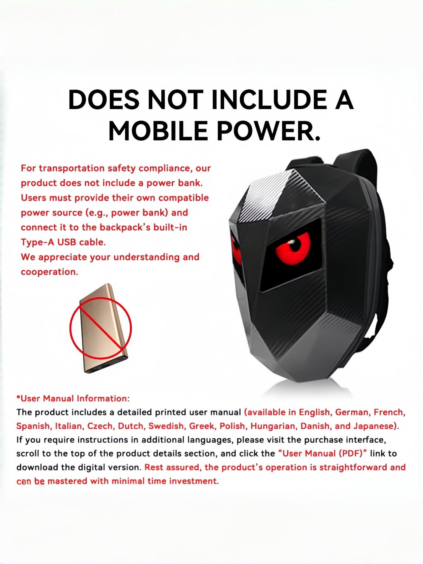 LED Motorcycle Backpack with Programmable Rider Eye and RGB Lighting, USB APP Control, Expandable Storage, Durable Design