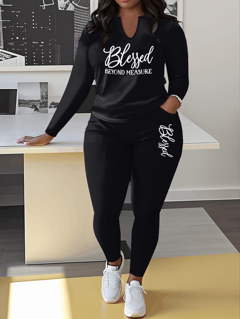 [2pcs Print Set] Big Size Women'S Fashion Two-piece Set Loose Long-Sleeve Oversized Round Neck Casual Print