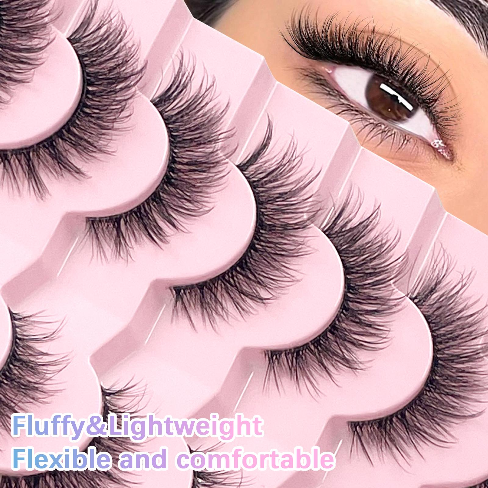 7 Pairs False Eyelashes Fluffy Natural Look Lashes With Clear Band Faux Mink Lashes Fake Eyelashes Three-Dimensional Strip Lashes For Daily Wear
