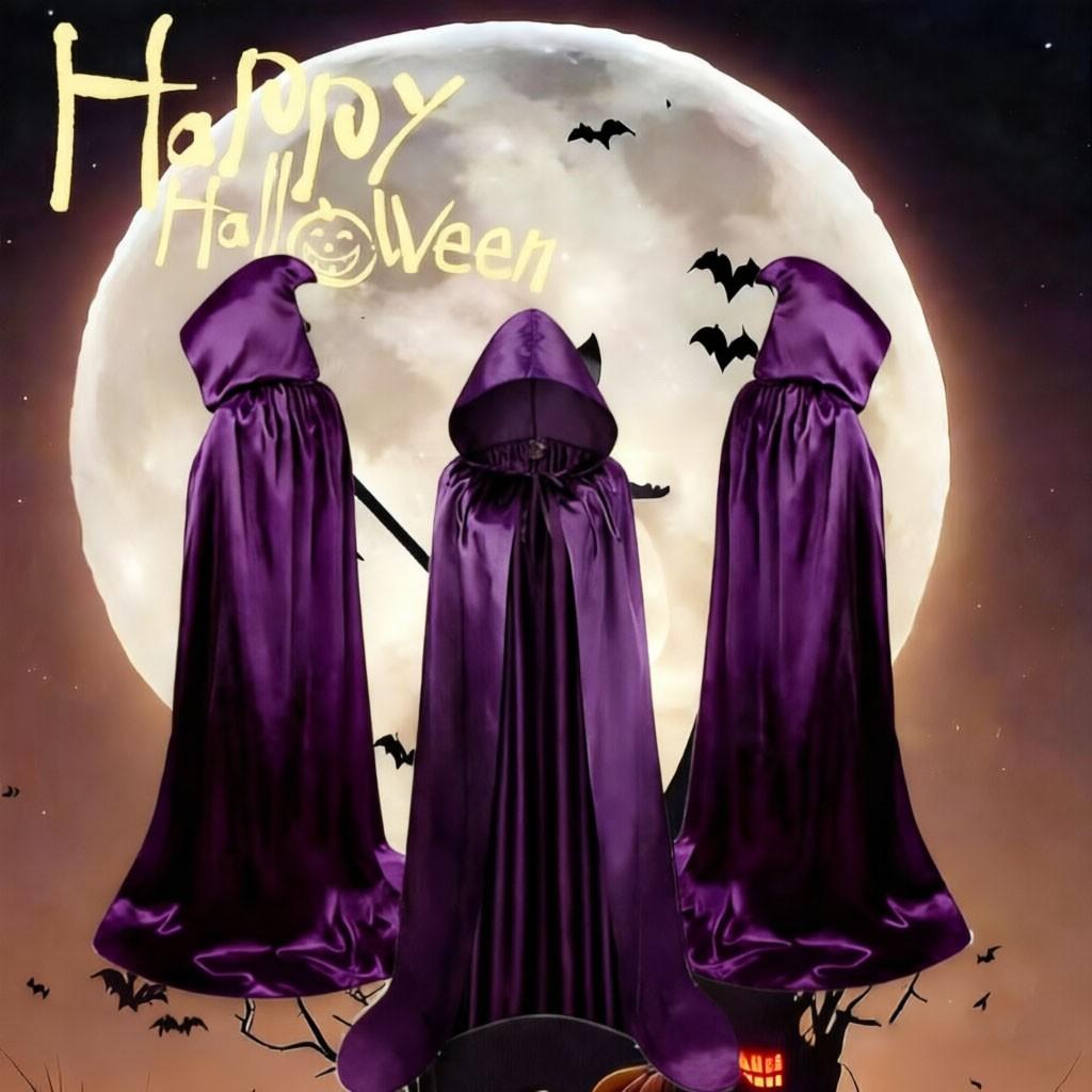 Dark Halloween Hooded Cape, Chiffon Gothic Witch Vampire Adult Horror Cosplay Costume, Perfect for Halloween Party
