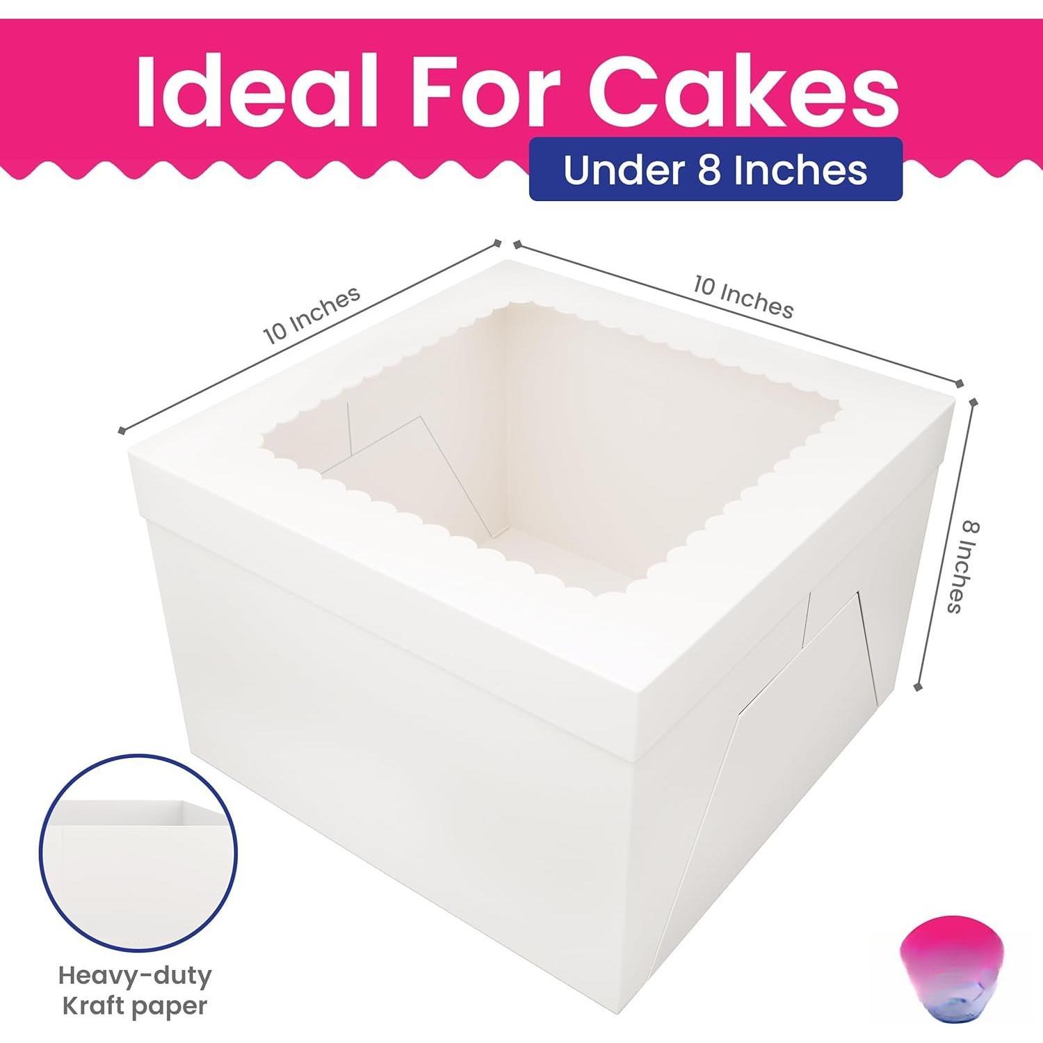 15 count Cake Boxes, 10x10x8 Inches Tall Cake Box with Window, Large White Bakery Boxes, Baking Boxes, Square Cardboard Cake Box for Multi-Layer Cakes, Cake Decorating Supplies, Valentines Day