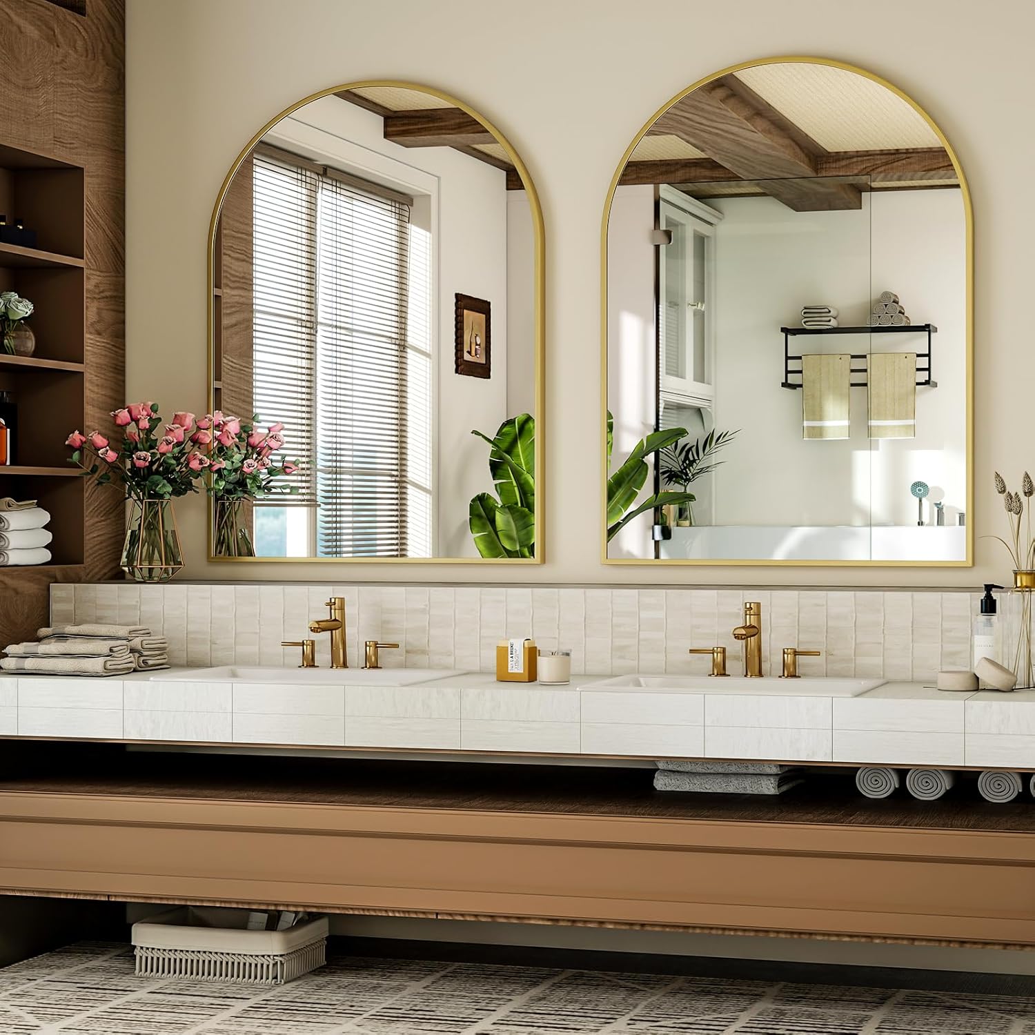 Arched Anti-Fog Bathroom Mirror, 30x20 / 35x24 / 37x26 Inch Options, Rustproof Aluminum Frame, HD Explosion-Proof Glass, Elegant Wall Mirror for Entryway, Living Room, Cafe (Golden/Black) | #HomeDecor