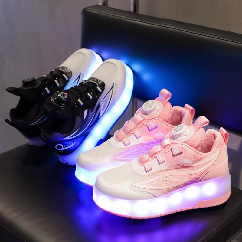 USB Charging LED Light Up Shoes for Kids, Night Glow Roller Skates, Unisex Children Sneakers, Running & Casual Sports Shoes, Footwear Athletic Trainer, Round Toe Trainers, Low Top Trainer, Trendy Trainers, Sports Training Shoes