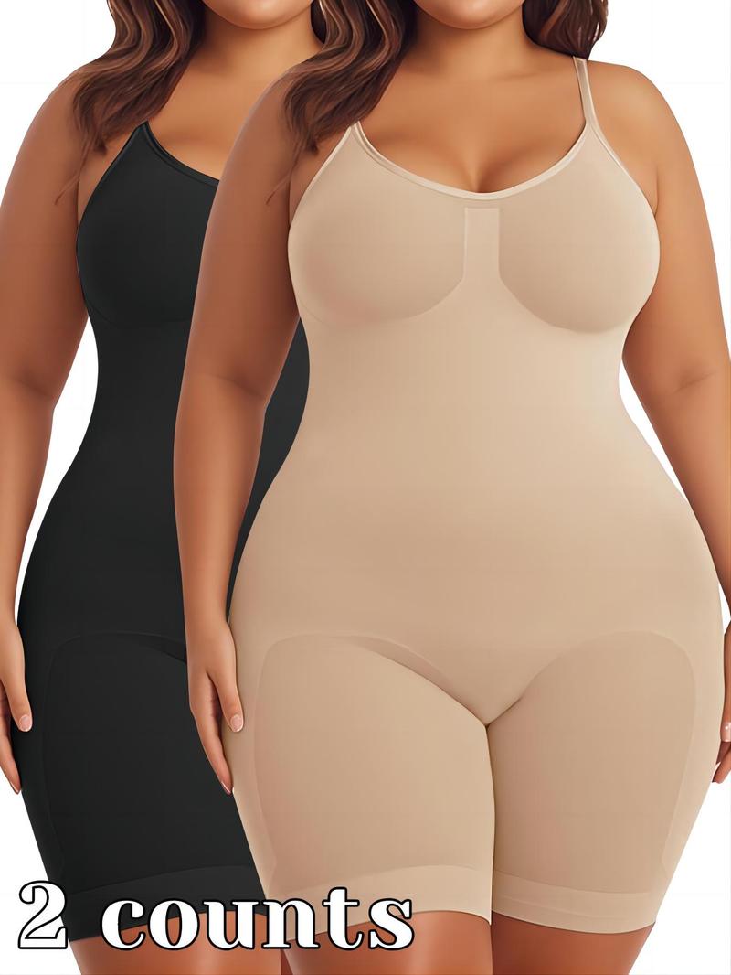【Plus Size】 Solid Color Shapewear Bodysuit, Tummy Control Butt Lifting Shaper Romper, Seamless Thigh Slimmer Body Shapewear