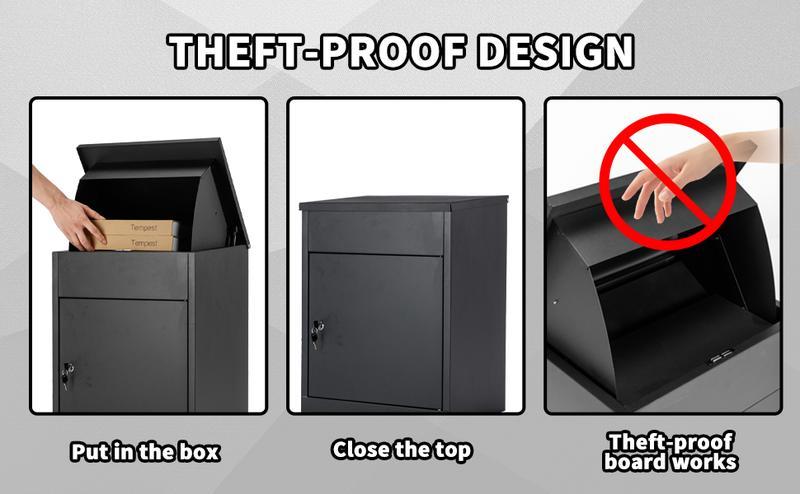 Linor Package Delivery Box for Outside, 17.3''L*13.8''W*22.1''H, Large Galvanized Steel Delivery Box for Packages, Anti-Theft Wall Mounted Mailbox, Lockable Drop Delivery Box for Porch, Curbside Organiser Racks