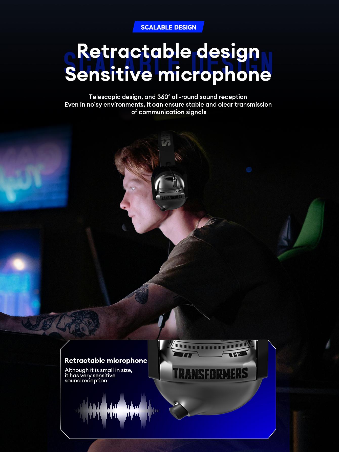 TRANSFORMERS G03 Wireless Gaming Headset with 2025 Bluetooth 6.0, Protein Leather Ear Caps for Excellent Sound Insulation, Multi-Function Button for Easy Control, Retractable High-Sensitivity Microphone, High-Performance Gaming Headphones