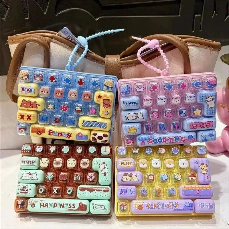 New Funny 26 Grid Keyboard Keycap Clicker Keychain Fidget Push Squeeze Stress Anxiety Relief DecompressionSensory BagCharm Gift