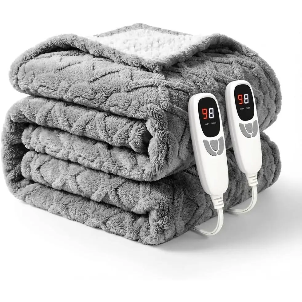 Heated Blanket Electric Queen Size 84"x90" Grey - Soft Thick Sherpa Electric Blanket with 9 Heat Levels and 1-10 Hours Timer Auto Off, Washable & ETL Certified, Gifts for Women - Grey