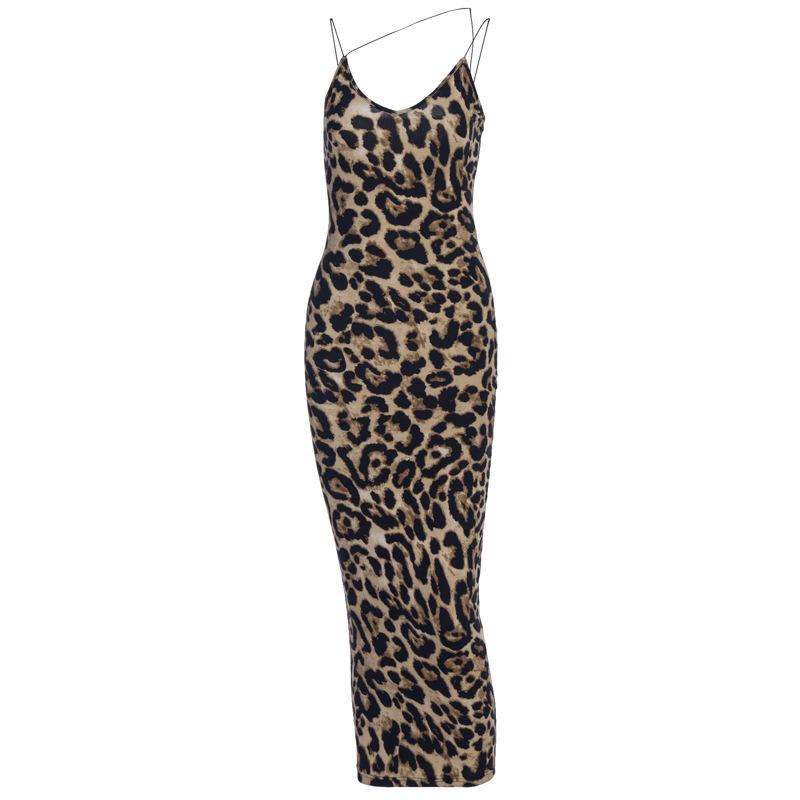 Women's All Over Leopard Print Asymmetrical Cami Dress, Elegant Sleeveless Spaghetti Strap Bodycon Dress for Party Club Night Out, Fashion Chic Sundress, Ladies Summer Clothes, Midi Dress, Womenswear (Light&thin fabic）