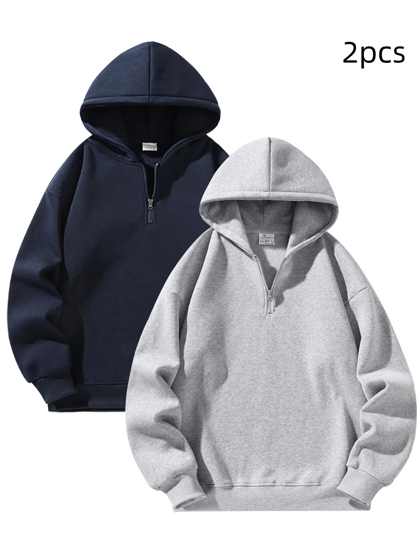 Men's Plain Half Zip Drop Shoulder Essentials Hoodie, Street Fashion Hoodie, Regular Fit Casual Long Sleeve Hooded Sweatshirt for Fall & Winter, Men's Clothes for Daily Wear Men's Plain Half Zip Drop Shoulder Essentials Hoodie, Street Fashion Hoodie, Regular Fit Casual Long Sleeve Hooded Sweatshirt for Fall & Winter, Men's Clothes for Daily Wear