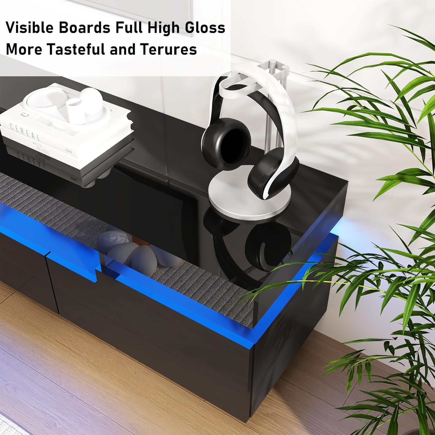 70IN White TV Stand for 75/80 inch TV,Modern LED TV Stand for Living Room,High Gloss Entertainment Center with Storage Drawer,APP RGB Light,TV Console,Television Stands (Marbling/Black)