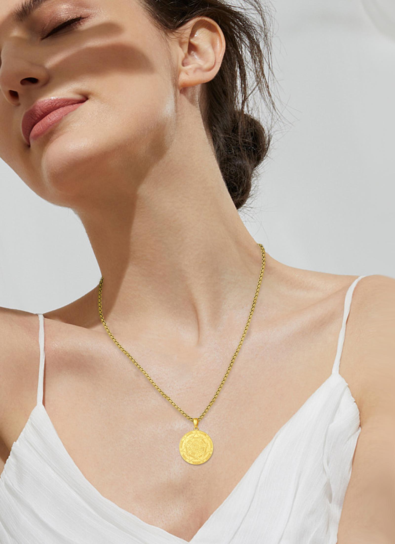 Antique Seal of Seven Archangels Necklace, Protective Solomon Pendant, Archangel Michael Talisman Amulet, Spiritual Jewelry Gift For Men