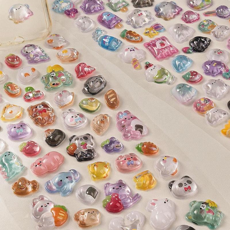 2-Pack) Bonbon Drop Stickers Selectable 3D Puffy Carton Animal Sticker Random Design Cute 3D Sticker Room Decor DIY Decorative Decal for Phone Case Water Cup Supplies Cellphone Smartphone Screen Protector Casing Cover Shockproof Protection Mini Protective