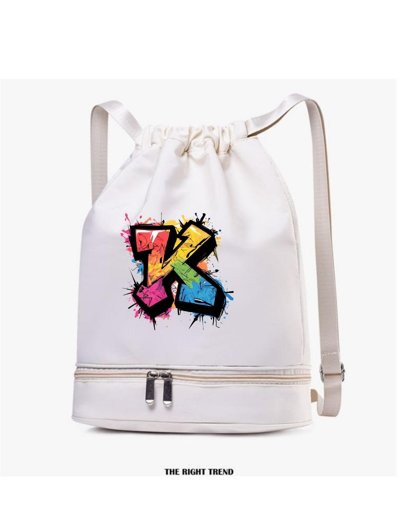 Street Graffiti Style Letter K Print Backpack, Adjustable Shoulder Straps, Detachable Shoe Compartment, Multiple Colors Available