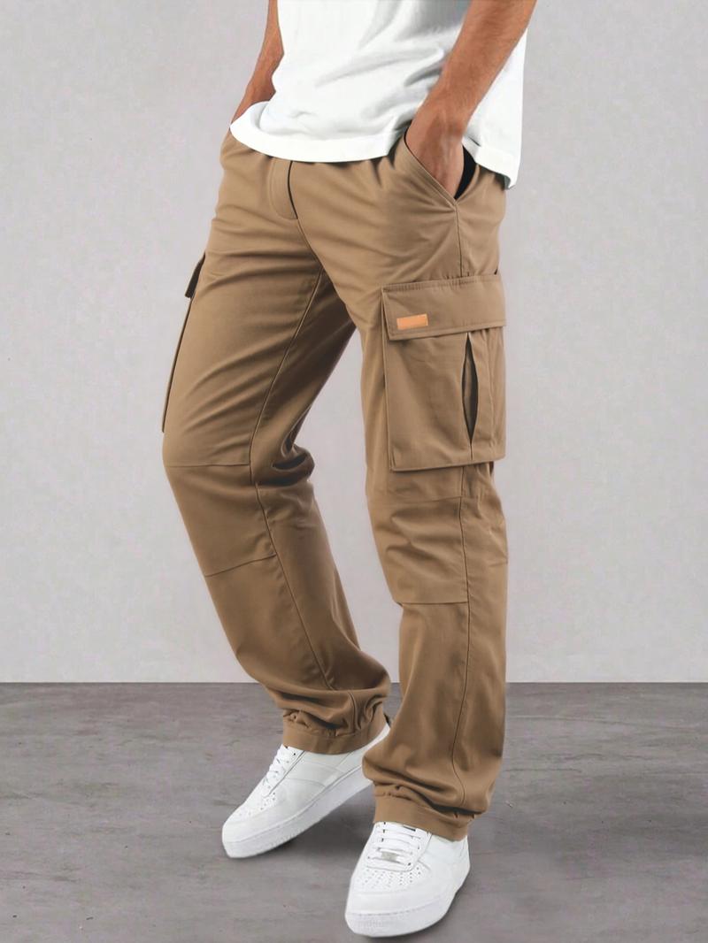Men's Casual Cargo Pants, Wrinkled Design, Loose Fit Lightweight Sporty Style, Straight Leg Comfortable Daily Wear