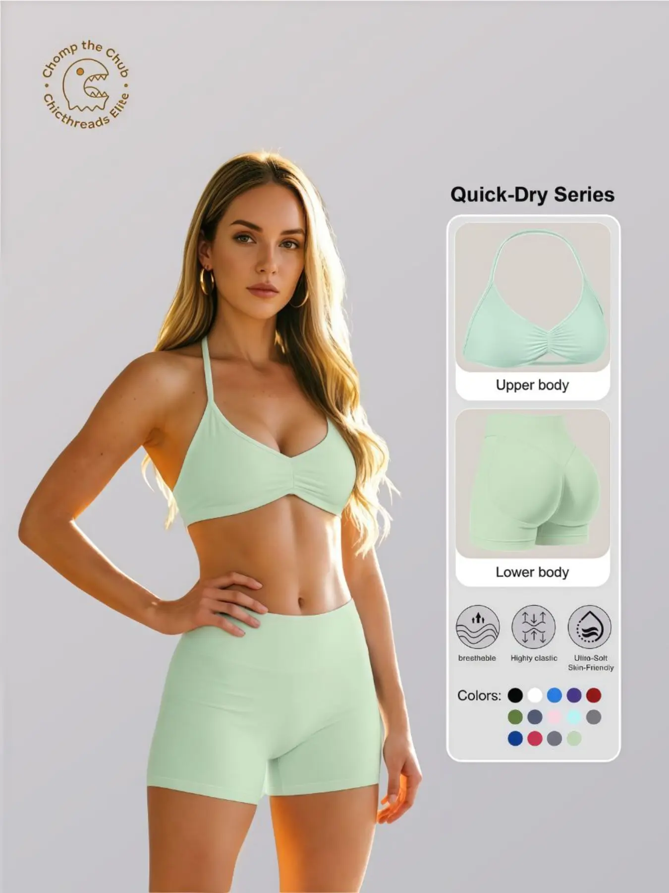 Women's Solid Color Halter Top & High Waist Shorts Sports Set, Sporty Breathable Quick Drying for Yoga Gym Workout Running