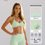 【Black Friday】Women's Solid Color Halter Top & High-Waist Shorts Sports Set, Yoga Active Wear, Sporty Breathable Quick-Drying Outfit for Yoga, Gym, Workout and Running
