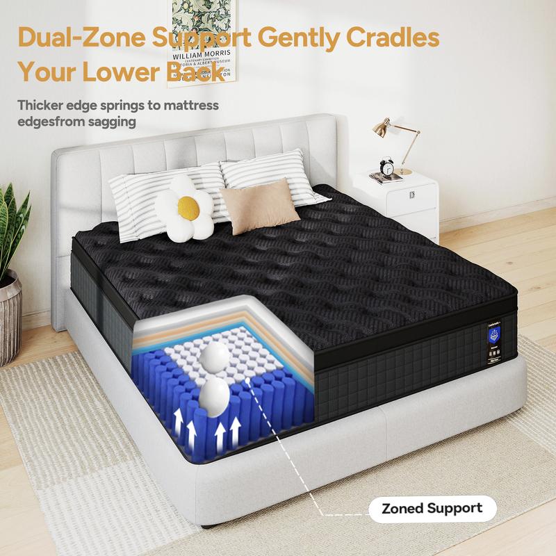 12/14 Inch Twin, Full, Queen, King Mattress Memory Foam And Spring, Hybrid MattressMedium Firmness, Lumbar Support, For Home Rooms Hotels, Boxed Halloween ChristmasGift Furniture Ergonomic queen size mattress Interior Modern