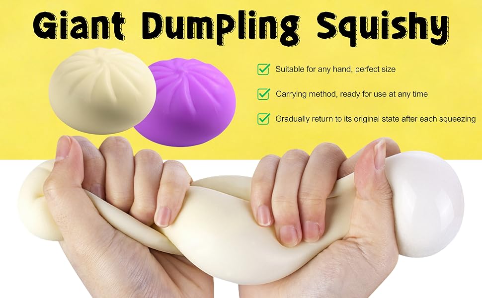 2PCS Dumpling Squishy,Giant Dumpling Squishy,Mystery Squishy Dumpling Box,Jumbo Bao Bun Slow Rising Squeeze Decompression Item with Steamer Box for Adults.