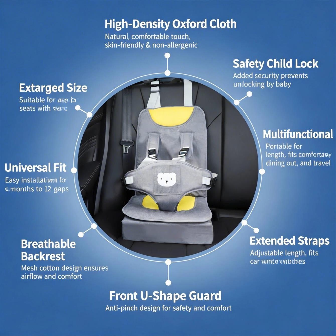 Portable Car Safety Seat for Children, Baby Electric Bike Universal, Simple Infant Car Seat Pad, 0-3-6 Years Old