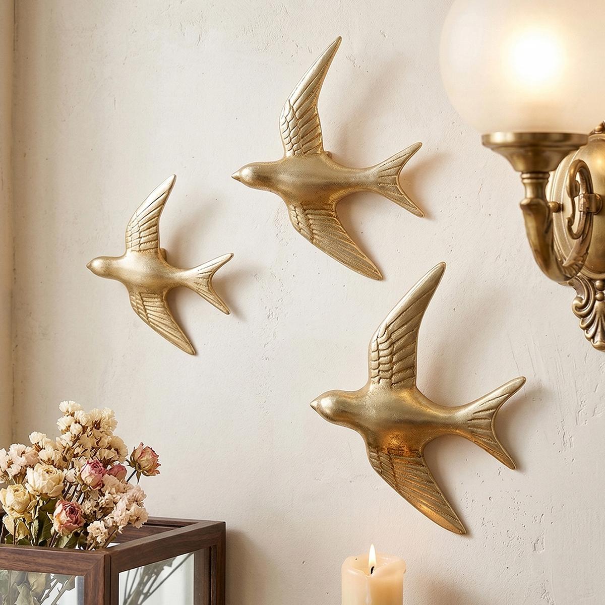 3pcs European Style Flying Bird Wall Decor, Resin Material Home Hotel Decoration, Bathroom Hanging Ornament