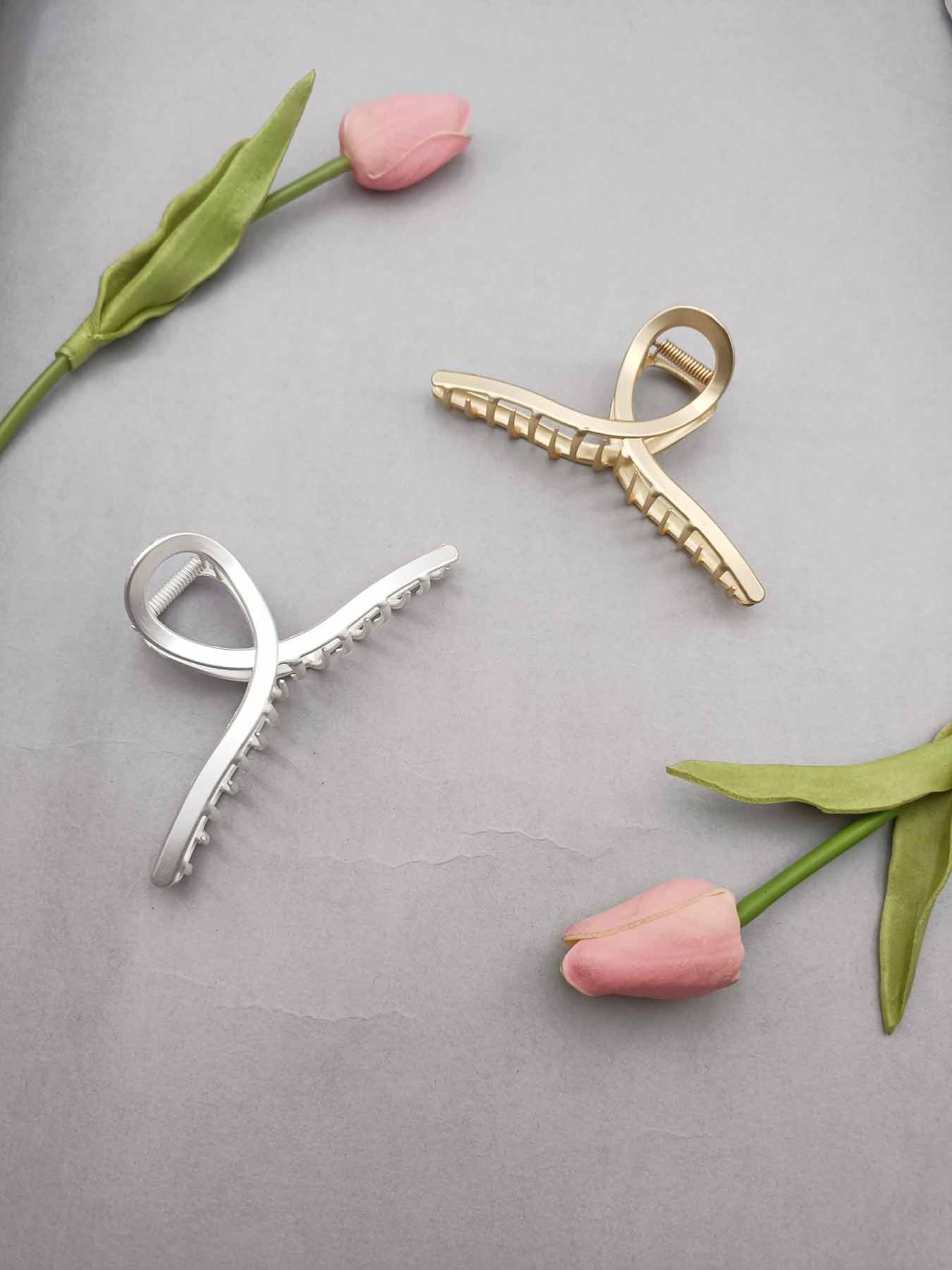 1pc 12cm Cross Rope Metal Geometric Hair Clip, Durable Metal Material, Strong Grip, Ideal for Bright Multi-Ponytails, Secure Hairstyling Tool