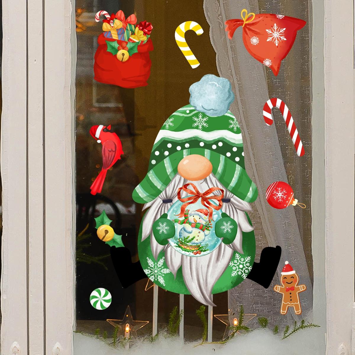 A 2D flat static sticker of a Christmas window decoration - Christmas gnome old man (20*30cm) for holiday decoration background window display (DJ4999B)