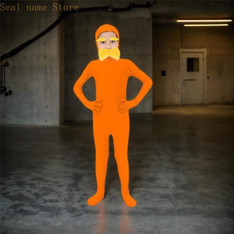 Tangerine Costume Accessories Yellow Eyebrow Fake Mustache Face Open Bodysuit Cosplay Halloween Costumes Adult Kids