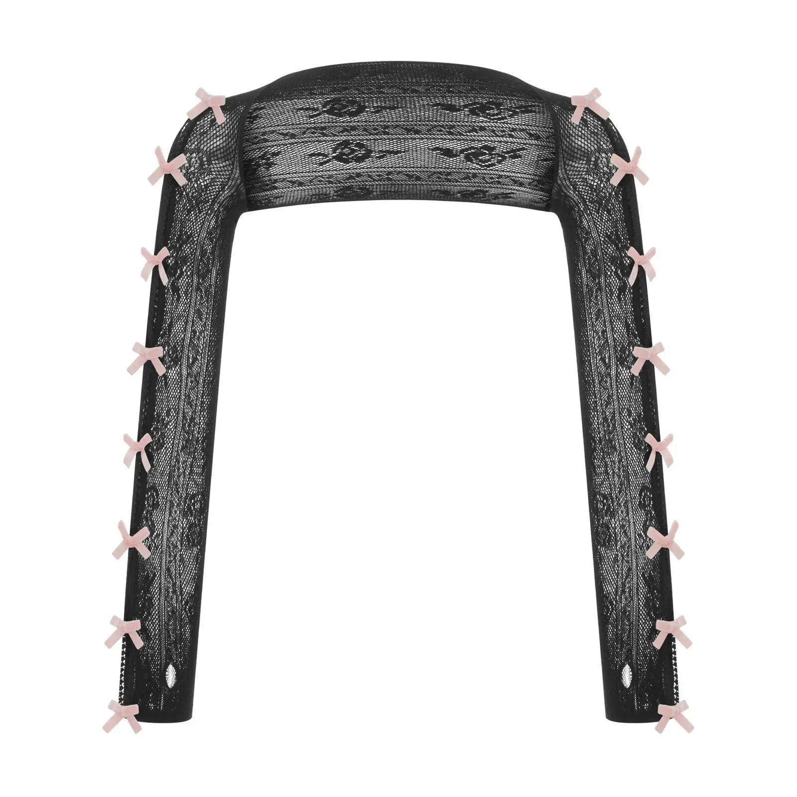 Women Lace Shrug Open Front Crop Tops Bow Fishnet Arm Sleeves with Finger Hole Retro Gothic Kawaii Lolota Y2K Aesthetic Gloves