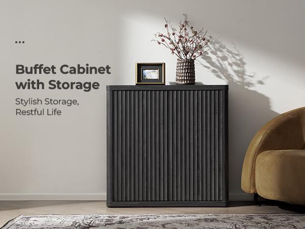 SICOTAS Buffet Cabinet with Storage Sideboard, 34.6" x 15.4" x 34.2" Size Accent Modern Credenza with Doors & Shelves Fluted Media Console Wood Mid Century Coffee Bar Table for Living Room Kitchen Dining Room Hallway, Durable