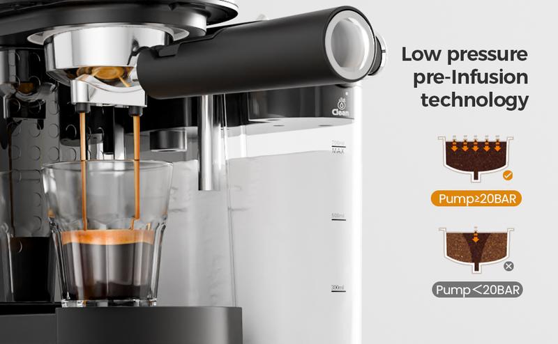 Espresso Machine 20Bar, Cappuccino Machine with Automatic Milk Frother, Touch Screen, 3 in 1 Professional Espresso Maker with Dual Heating System & Capsule Compatible (Black)