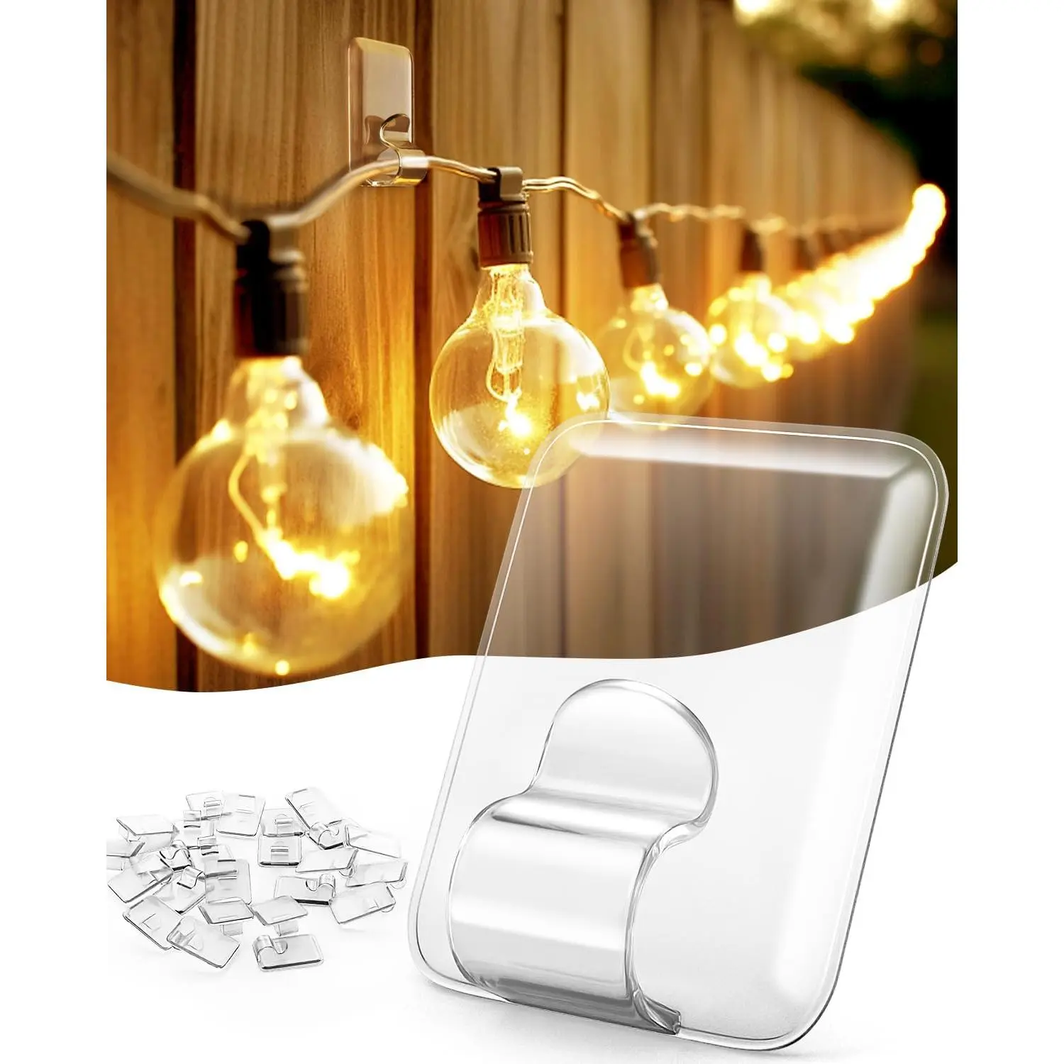 40 Pack Clear Outdoor String Lights Clips Adhesive Strips Hooks | Large  Heavy Duty Light Sticky Clips - Outside  Rope Christmas Light  Cord Holders Organizer