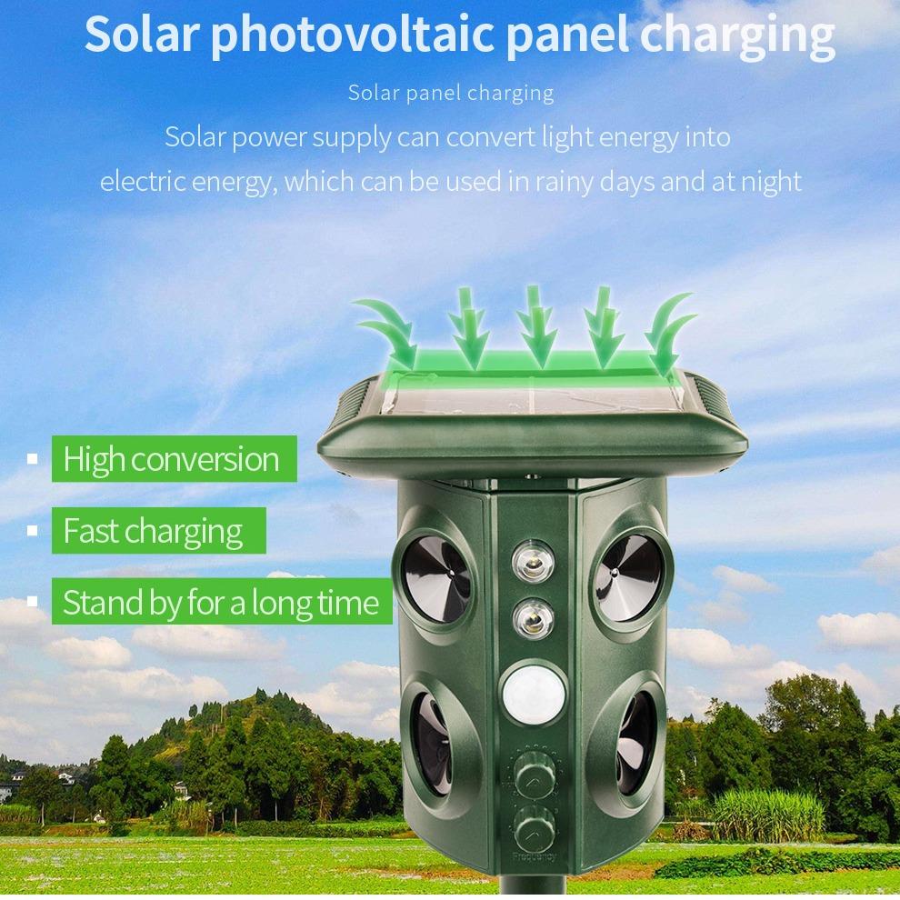 2pcs Animal Repeller Outdoor Waterproof Variable Frequency Ultrasonic Deterrent for Squirrels, Foxes, Bats, Multi-Scene Use Garden, Farm