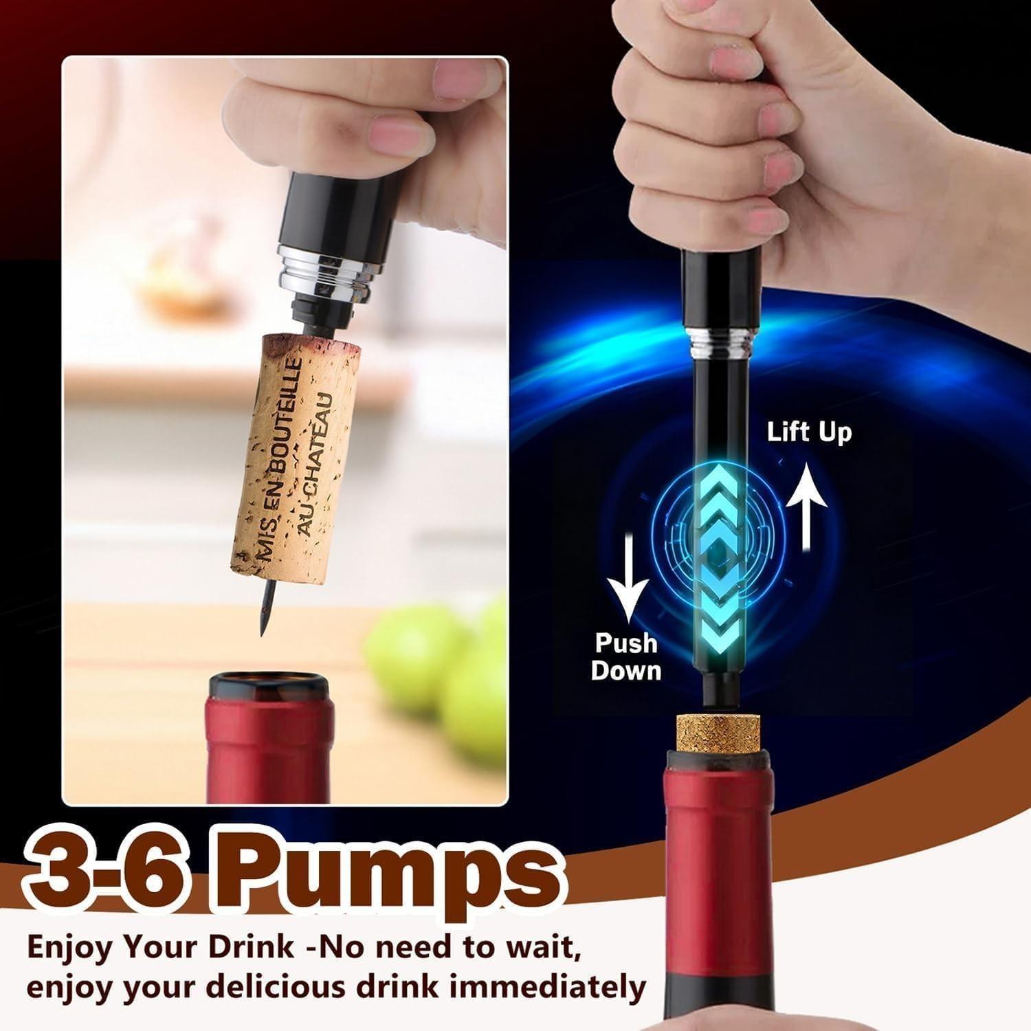 Wine Champagne Opener Set, Includes Foil Cutter, Leak-Proof Pourer, Vacuum Stopper, Perfect for Home, Restaurant, Parties, Ideal Gift for Wine Lovers