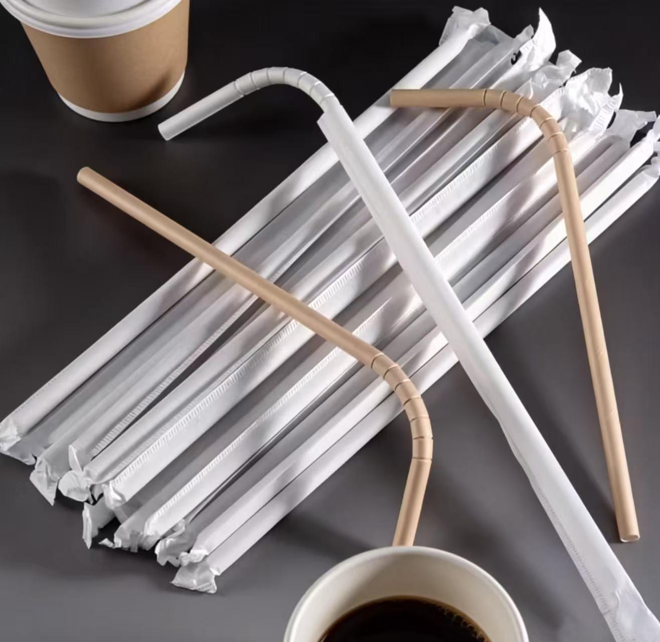 100-Pack Biodegradable Paper Straws, Flexible Straight Design, Eco-Friendly for Coffee & Juice, Ideal for Home & Cafes