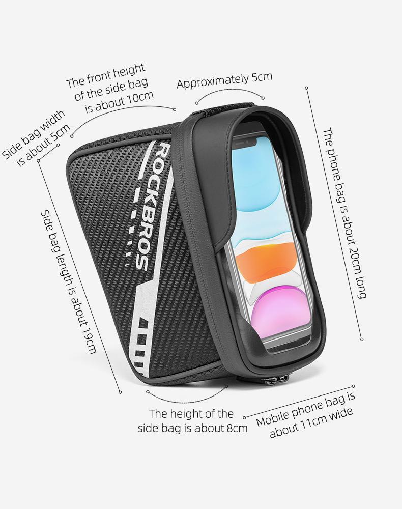ROCKBROS Bike Phone Front Frame Bag Top Tube Bike Bag Bicycle Handlebar Bag Cell Phone Holder Mount Bag Cycling Accessories Storage Pouch for Phone 15 16  Pro  Max  Below 7.2”