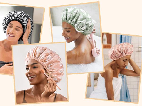 Yanibest Luxury Satin Shower Cap for Women - Waterproof Extra Large Double Layer Reusable Adjustable for Braids Long Hair Bathroom Accessory Green TikTokShopBlackFriday