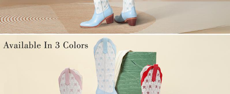 Chic Women's Cowboy Boots | Elegant Bow Embroidery & Color-Block Design on Knee-High Shaft | Pointed Toe & Chunky Heel for a Bold Western Look | Perfect for Prom, Party, or Dressy Casual Occasions. Chic Women's Cowboy Boots | Elegant Bow Embroidery & Color-Block Design on Knee-High Shaft | Pointed Toe & Chunky Heel for a Bold Western Look | Perfect for Prom, Party, or Dressy Casual Occasions.