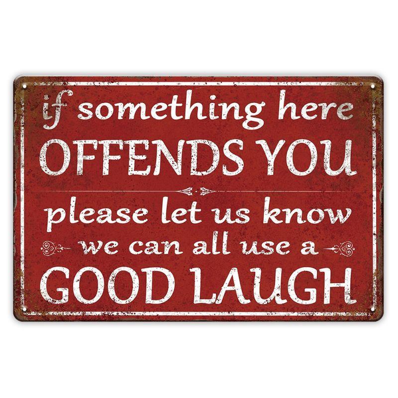 Vintage Metal Tin Sign, 1 Count If Something Here Offends You Letter Bar Sign, Wall Decor for Home Living Room Bedroom Bar Cafe Shop Garage, Signage, Decoration Items, Vintage Garage Signs