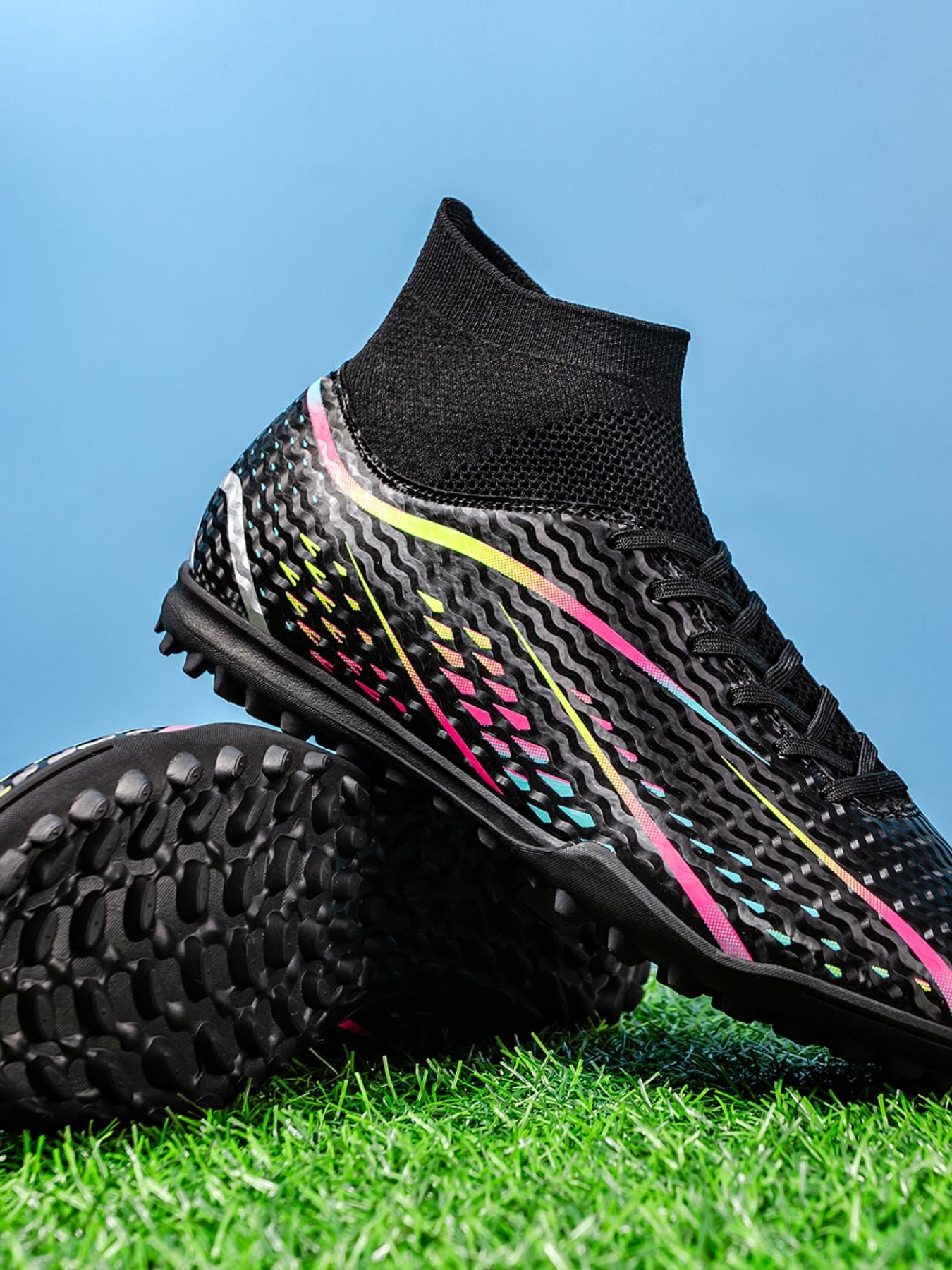 Men's Football Shoes TF Studs, Outdoor Sports Cleats, Durable Anti-Slip, Superior Grip, Ankle Protection, Rubber Sole, All-Season Use