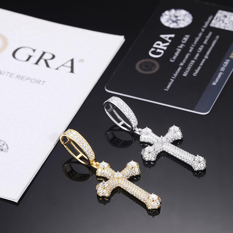 【#P439】 Exquisite Cross S925 Synthetic Moissanite Ice Pendant Necklace Hip Hop Men's Necklace Sterling Silver Shiny Micro-Inlay Sparkling Wedding Party Gift Halloween