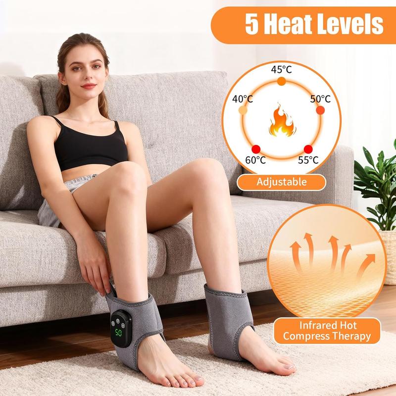 Ankle Heating Pad 1 Pairs Cordless Foot Ankle Massager, 5 Modes Heating & 3 Modes Vibration Foot Warmer, Universal for Both Left and Right Foot Massager for Women & Men Relaxation Aid