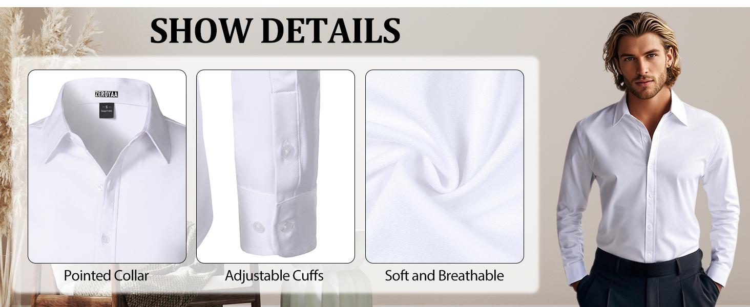 ZEROYAA Men's Wrinkle Free Long Sleeve Dress Shirt Business Casual Modern Slim Fit Button Down Shirts for Wedding and Office