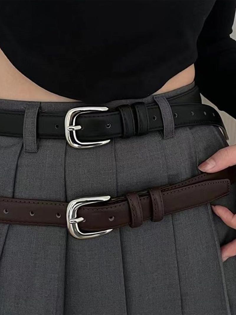Shiny Silver Color Buckle Belt, Elegant Simple Design, Decorative Student and Younger Adult Waistband, Korean Fall Accessory, Pu Buckle Belt