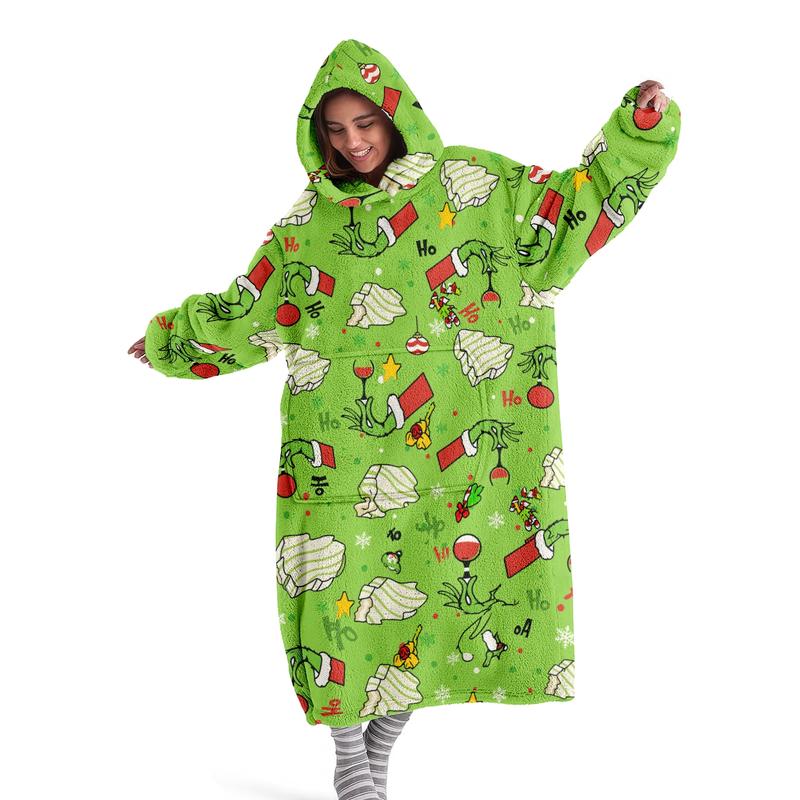 hoodie blanket，Wearable Blanket，Hooded Blanket, Wearable Throw, Christmas Monster Hoodie Blanket, Digital Print Flannel, Soft Warm, Sofa Cover, Home Leisure, Air Conditioning，Christmas Gift,Valentine's Day gift, Cartoon Pattern Blanket