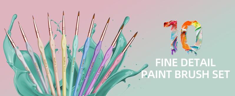 Nicpro 10Pack Micro Fine Detail Paint Brush Set, Macaron Pastel Small Miniature Fine Tip Detail Brushes Kit for Acrylic Oil Watercolor, Craft, Models, Miniatures, Rock Painting, Paint by Numbers