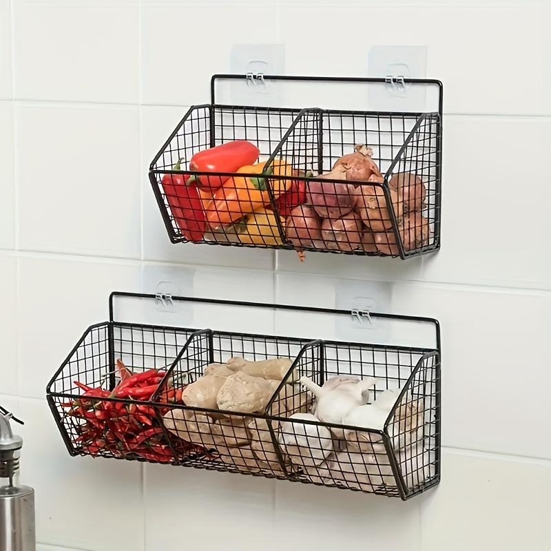 1pc Modern Wall-Mounted Kitchen Storage Steel Mesh Basket, Durable Metal Wire Organizer for Spices Garlic Onions and Vegetables, Perfect for Home and RV Kitchen Use