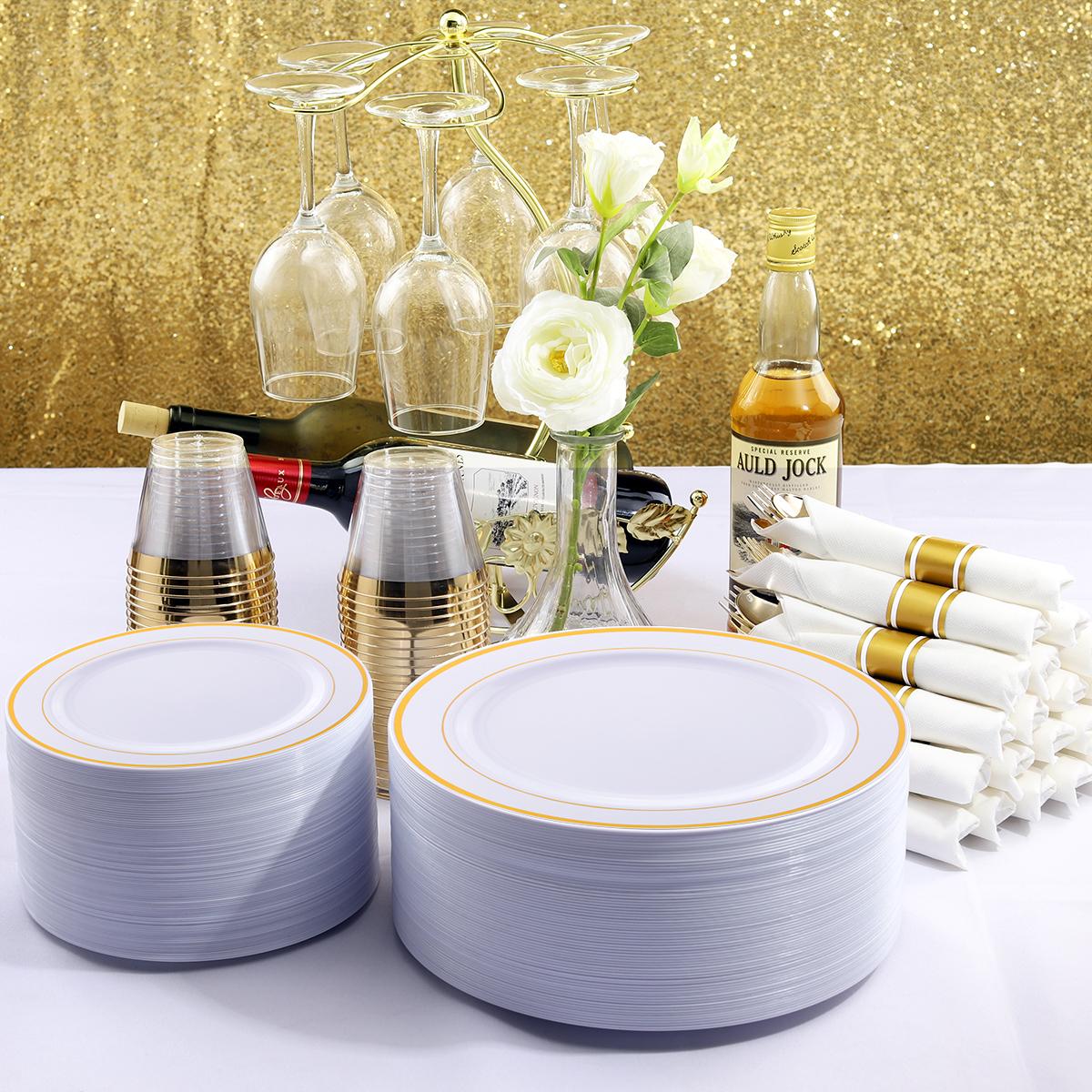 Gold/Silver/Green/Red/Black/Blue/RoseDisposable Plates and Silverware Set: Dinner Plates,Dessert Plates, Cups,Napkins,Knife, forks, spoons-Perfect for Party Gold/Silver/Green/Red/Black/Blue/RoseDisposable Plates and Silverware Set: Dinner Plates,Dessert Plates, Cups,Napkins,Knife, forks, spoons-Perfect for Party